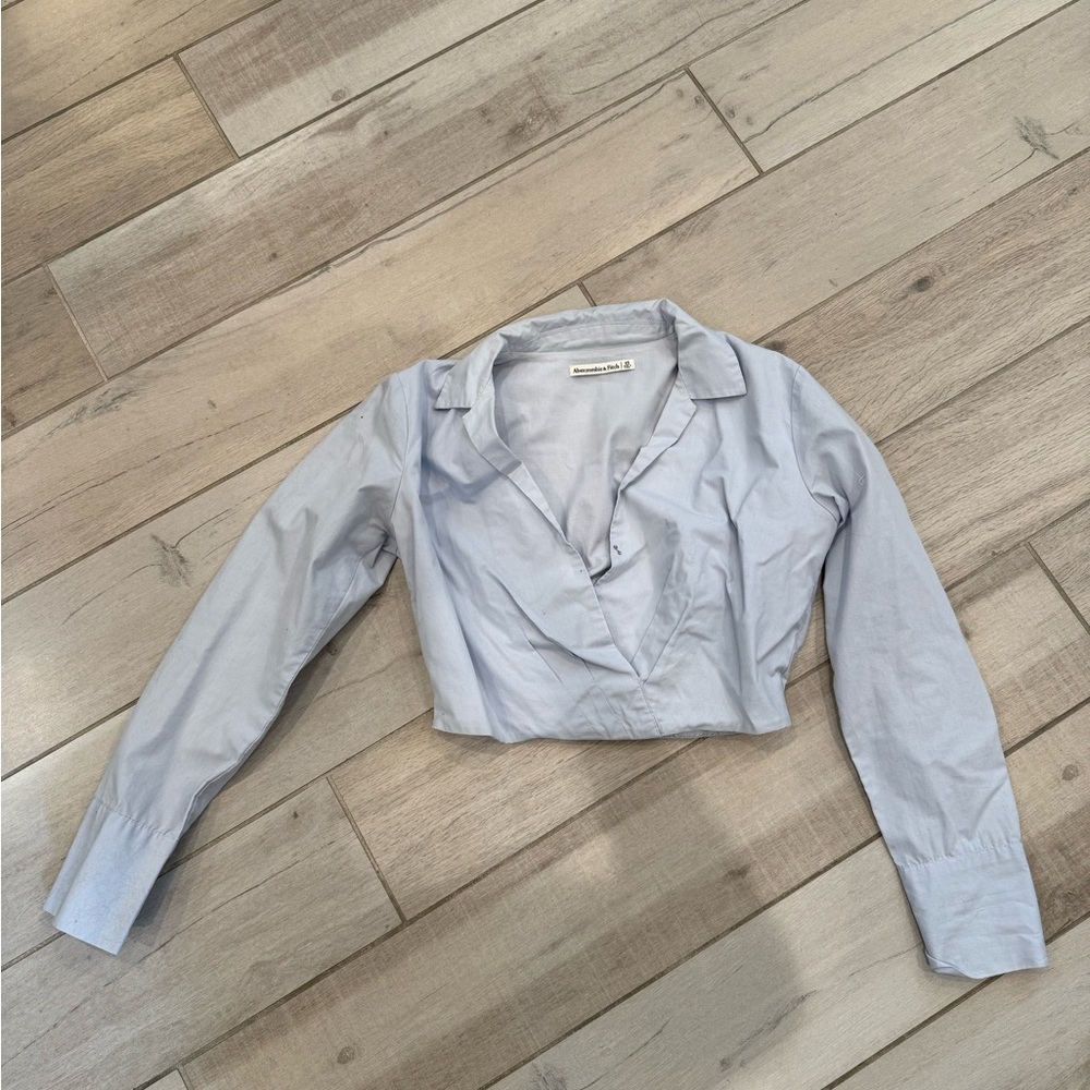 Abercrombie & Fitch Blue Dress Shirt Crop Top Size XS